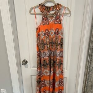 Beaded orange halter midi dress